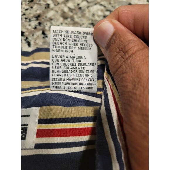 Basic Editions Shirt Mens XL Striped Short Sleeve Button Up Casual Navy Tan Red - Picture 3 of 6